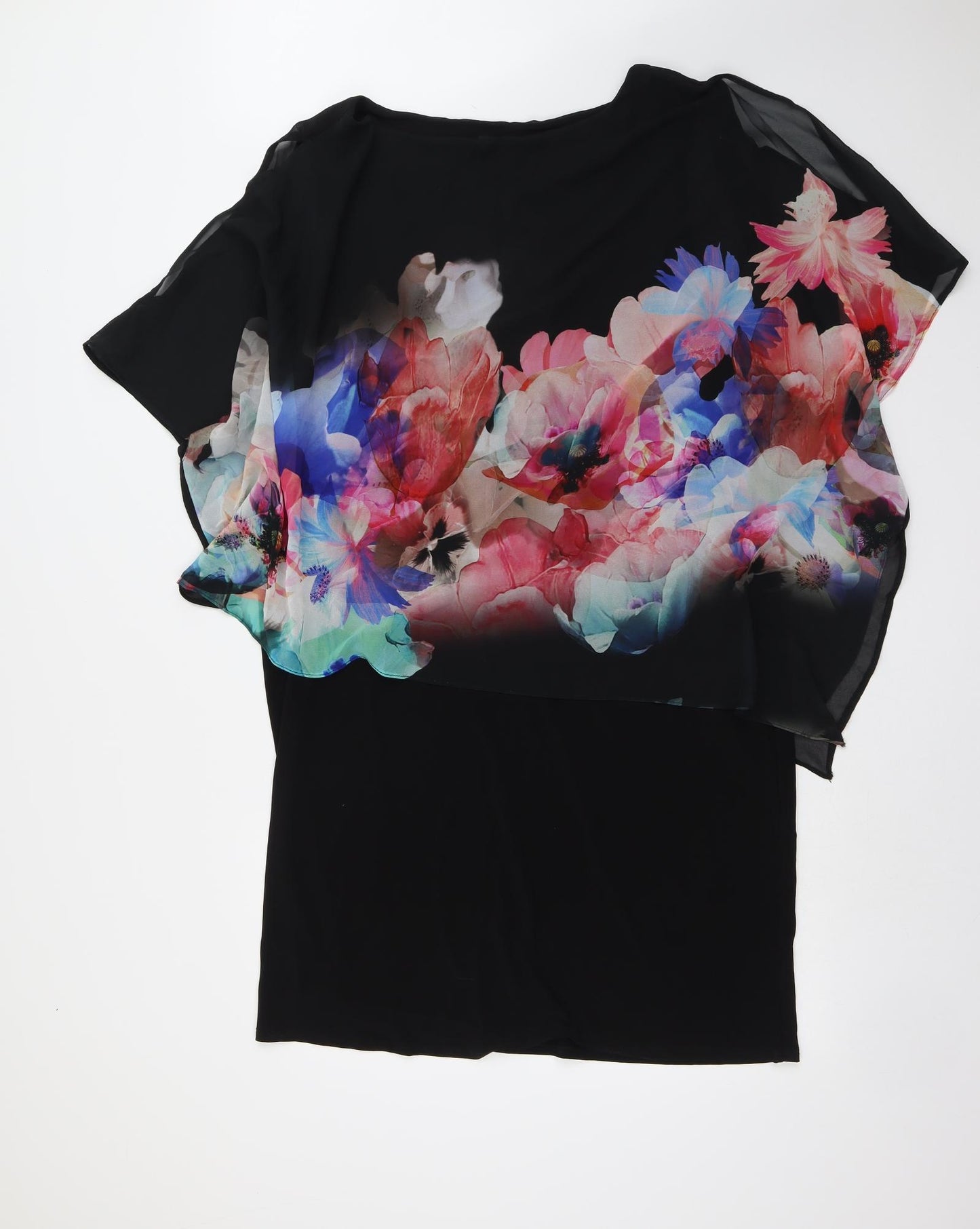 Wallis Womens Black Floral Polyester A-Line Size 20 Round Neck Pullover