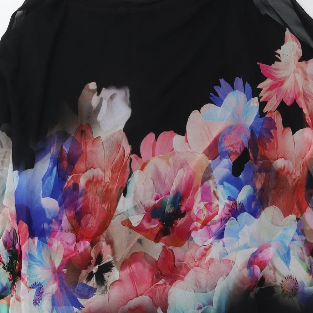 Wallis Womens Black Floral Polyester A-Line Size 20 Round Neck Pullover