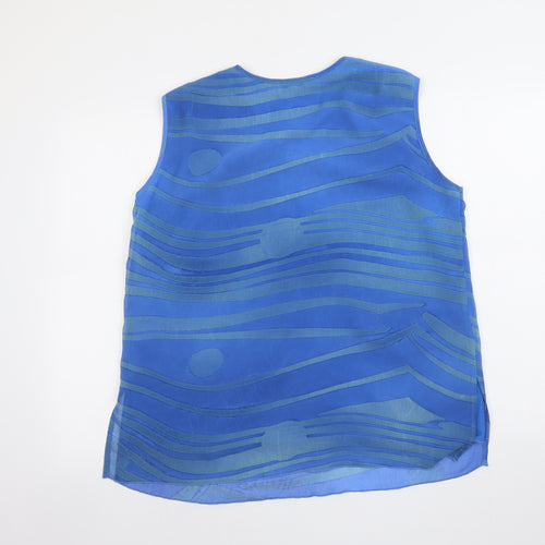 Doris Streich Womens Blue Geometric Polyester Basic Tank Size 16 Round Neck