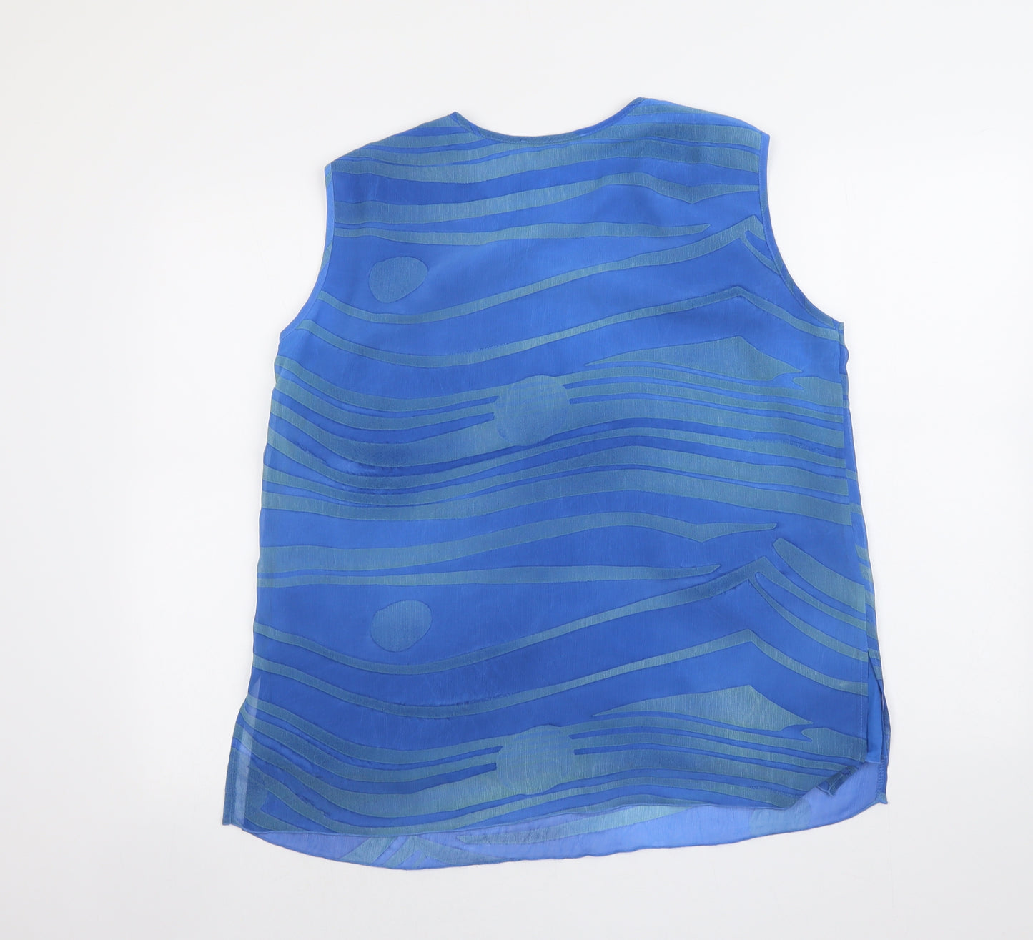 Doris Streich Womens Blue Geometric Polyester Basic Tank Size 16 Round Neck