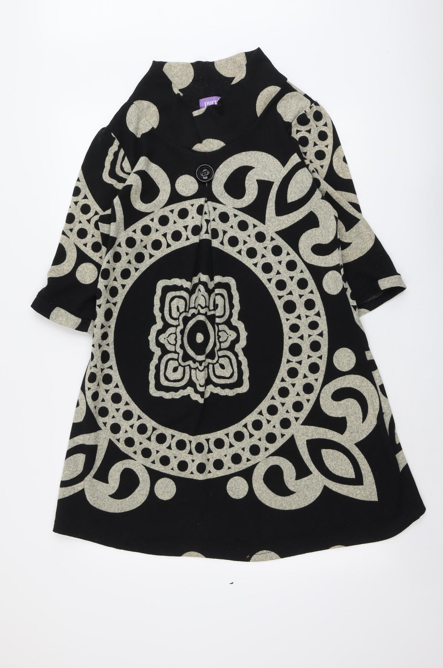 Purple Womens Black Geometric Polyester Jumper Dress Size M Round Neck Pullover