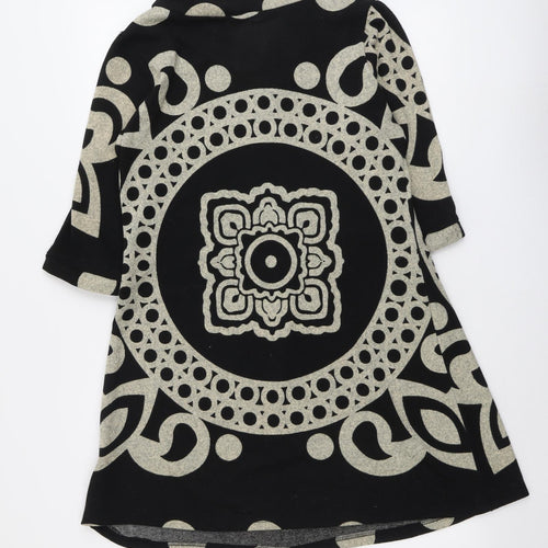 Purple Womens Black Geometric Polyester Jumper Dress Size M Round Neck Pullover