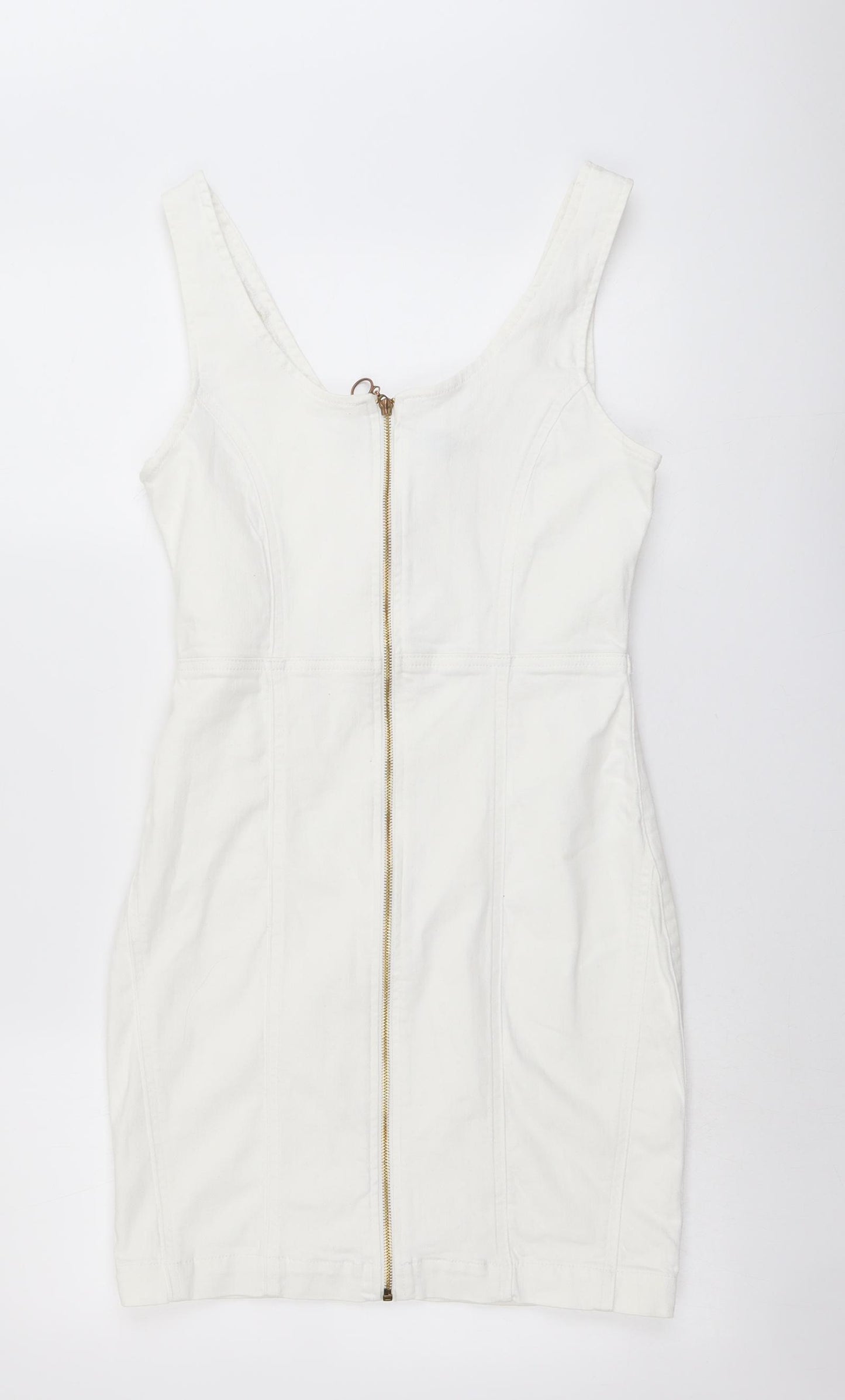 Missguided Womens White Cotton Bodycon Size 10 Round Neck Zip