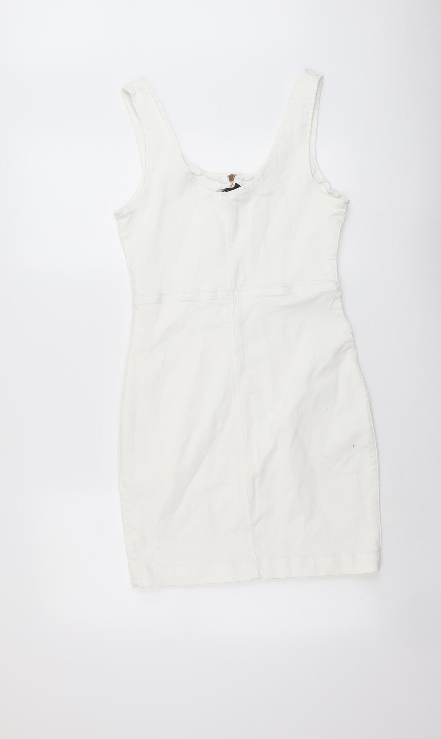 Missguided Womens White Cotton Bodycon Size 10 Round Neck Zip
