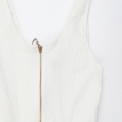 Missguided Womens White Cotton Bodycon Size 10 Round Neck Zip