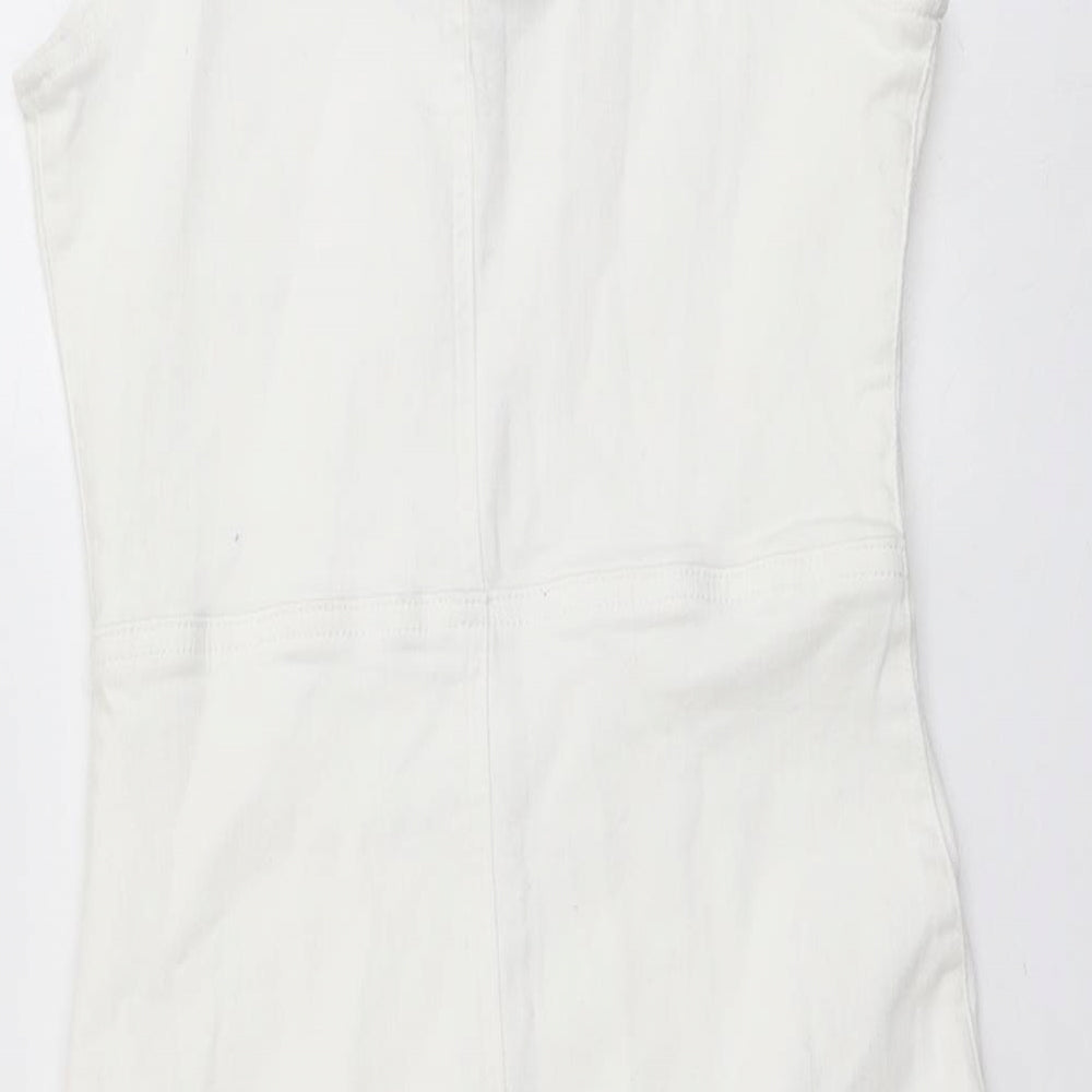 Missguided Womens White Cotton Bodycon Size 10 Round Neck Zip