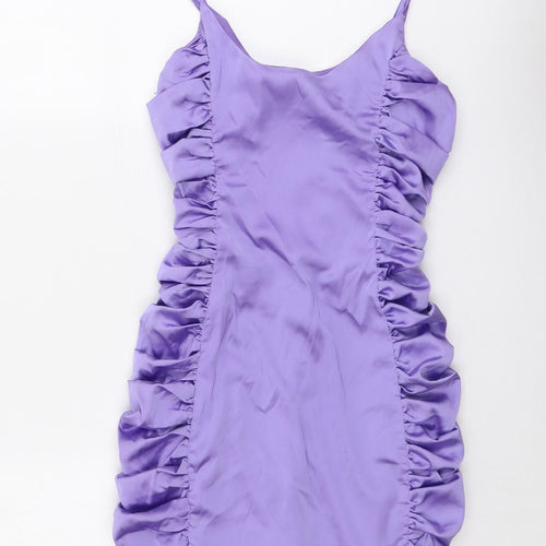 Missguided Womens Purple Polyester Bodycon Size 4 Round Neck Zip