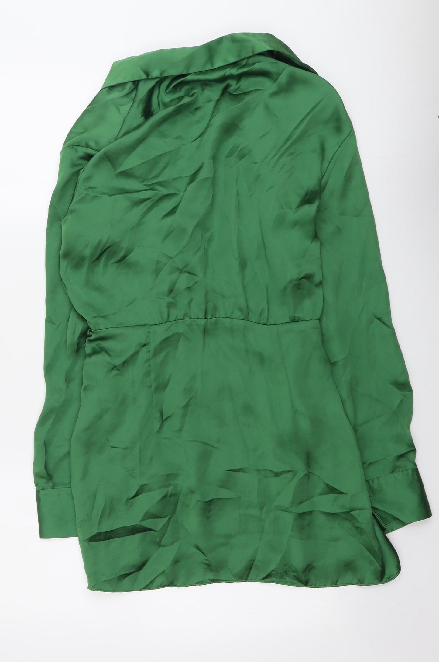 Zara Womens Green Polyester Shirt Dress Size M Collared Zip