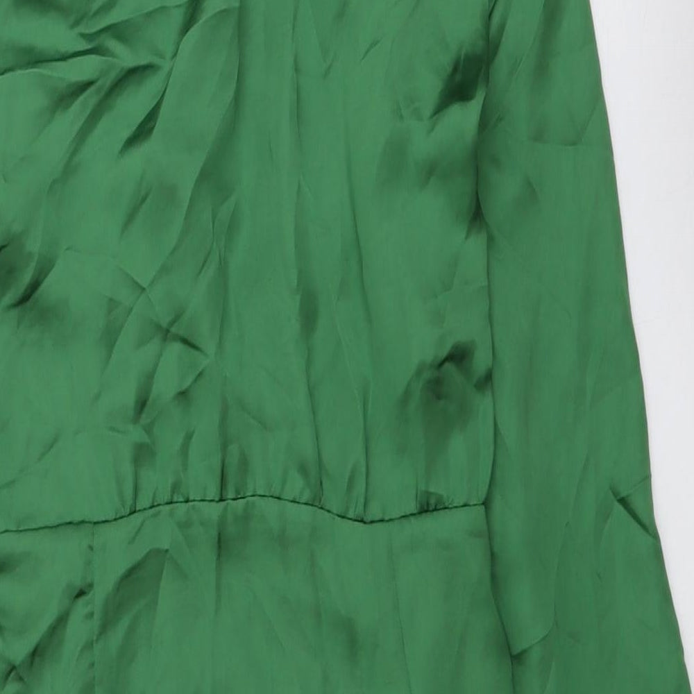 Zara Womens Green Polyester Shirt Dress Size M Collared Zip