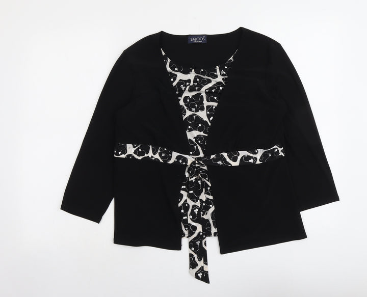 Saloos Womens Black Geometric Polyester Basic Blouse Size M Round Neck - Twin Set