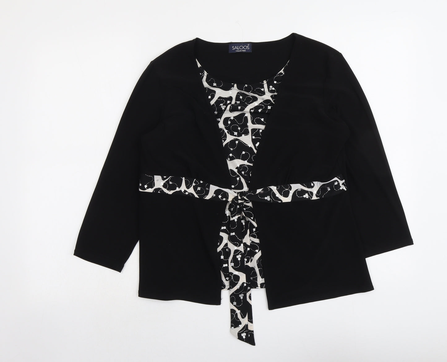 Saloos Womens Black Geometric Polyester Basic Blouse Size M Round Neck - Twin Set