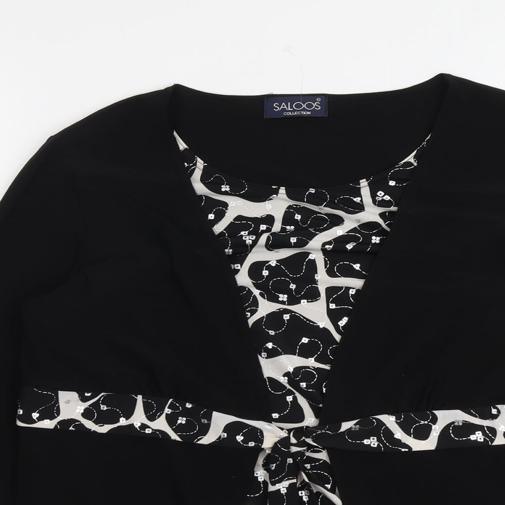 Saloos Womens Black Geometric Polyester Basic Blouse Size M Round Neck - Twin Set
