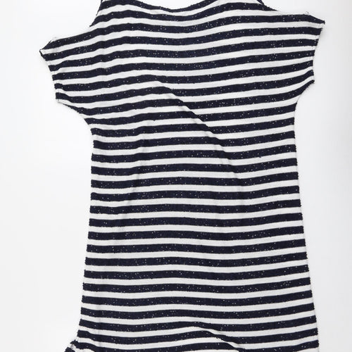 NEXT Womens Blue Striped Polyester A-Line Size 14 Round Neck Pullover - Cold Shoulder