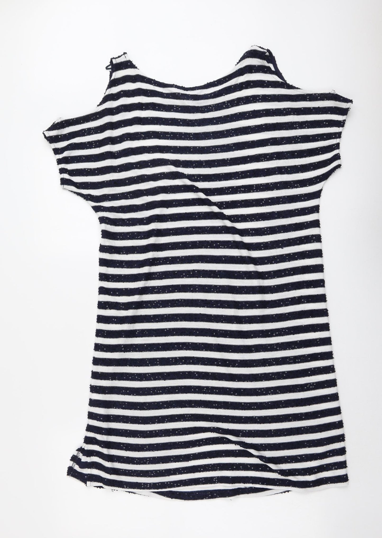 NEXT Womens Blue Striped Polyester A-Line Size 14 Round Neck Pullover - Cold Shoulder