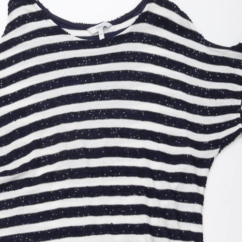 NEXT Womens Blue Striped Polyester A-Line Size 14 Round Neck Pullover - Cold Shoulder