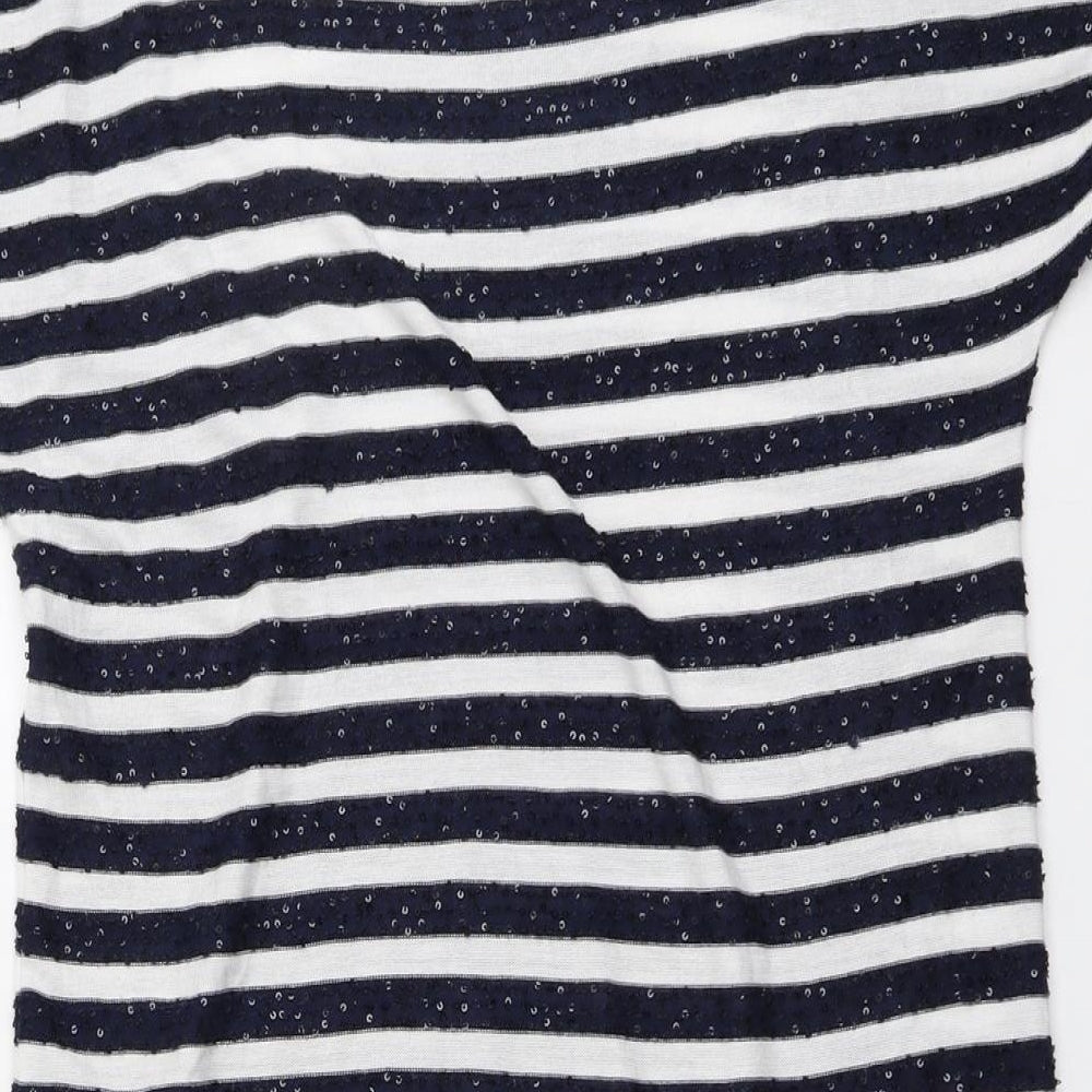 NEXT Womens Blue Striped Polyester A-Line Size 14 Round Neck Pullover - Cold Shoulder