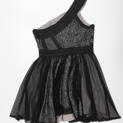Therapy Womens Black Geometric Polyamide Trapeze & Swing Size 12 One Shoulder Zip