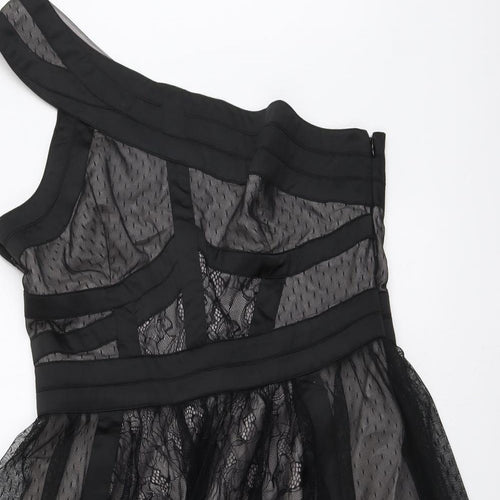 Therapy Womens Black Geometric Polyamide Trapeze & Swing Size 12 One Shoulder Zip