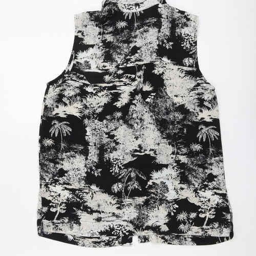 NEXT Womens Black Geometric Polyester Basic Button-Up Size 10 Collared
