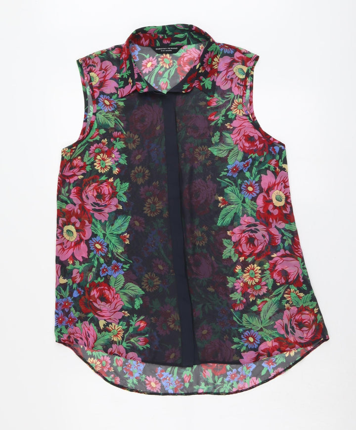 Dorothy Perkins Womens Multicoloured Floral Polyester Basic Button-Up Size 12 Collared