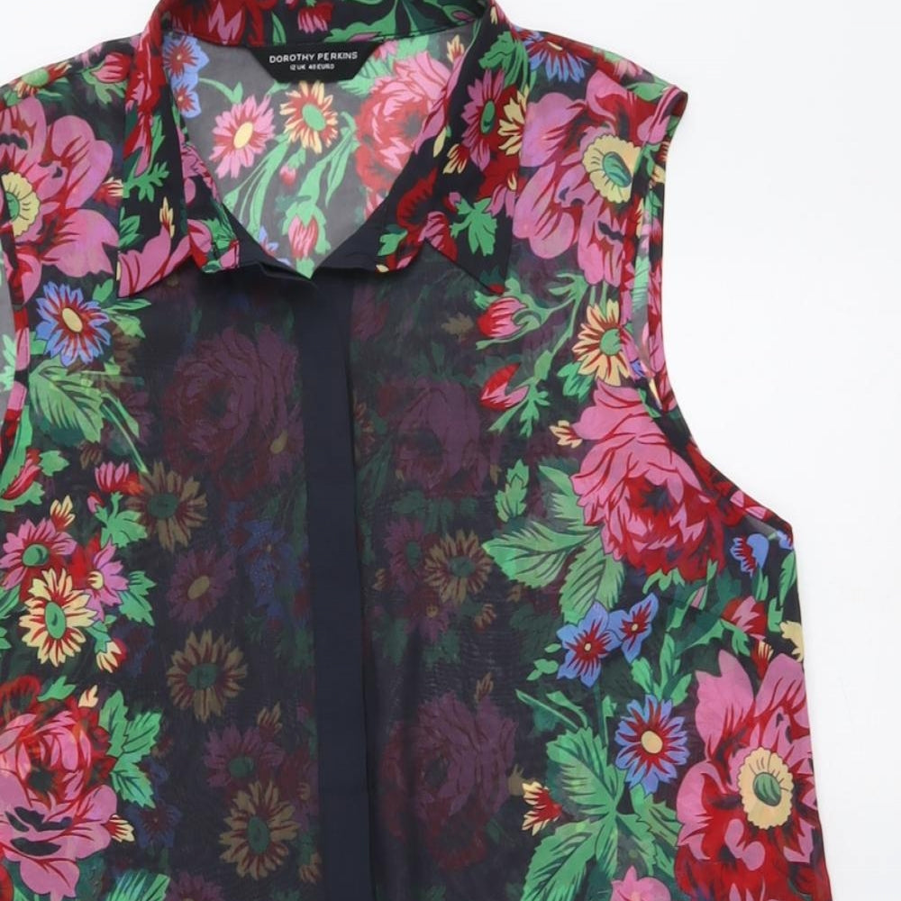 Dorothy Perkins Womens Multicoloured Floral Polyester Basic Button-Up Size 12 Collared