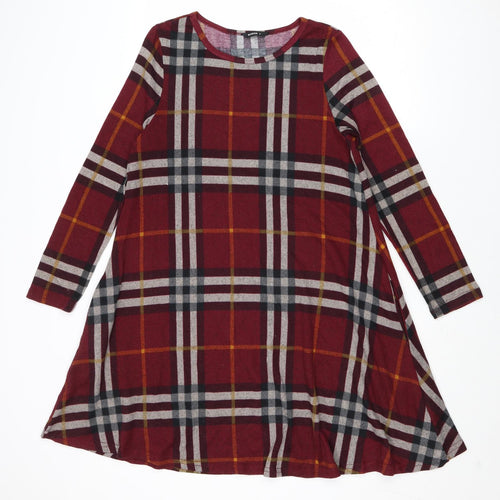 Roman Womens Multicoloured Plaid Polyester Trapeze & Swing Size 12 Round Neck Pullover