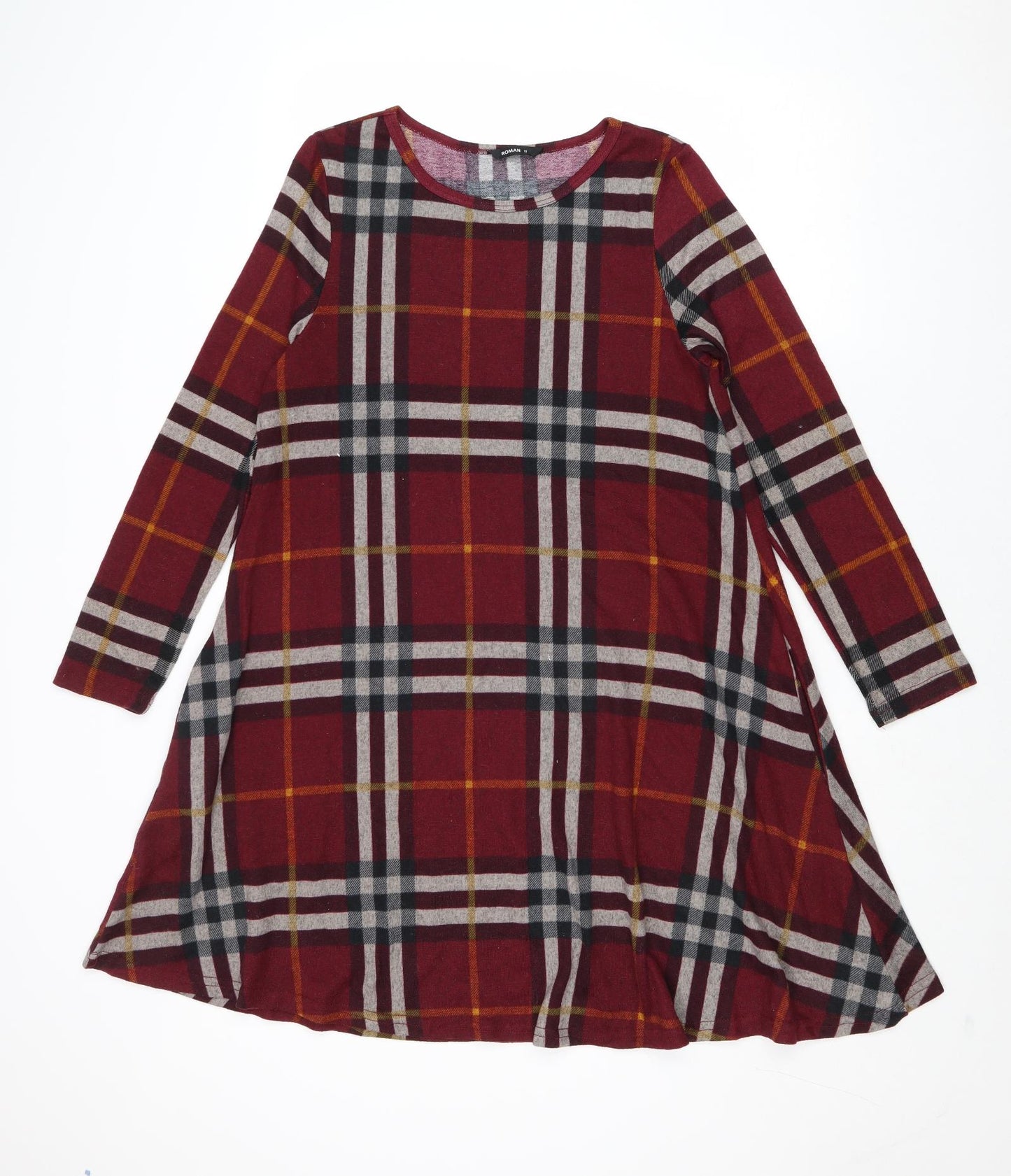 Roman Womens Multicoloured Plaid Polyester Trapeze & Swing Size 12 Round Neck Pullover