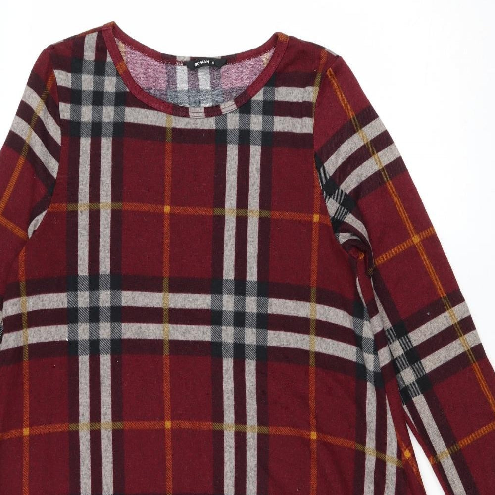 Roman Womens Multicoloured Plaid Polyester Trapeze & Swing Size 12 Round Neck Pullover