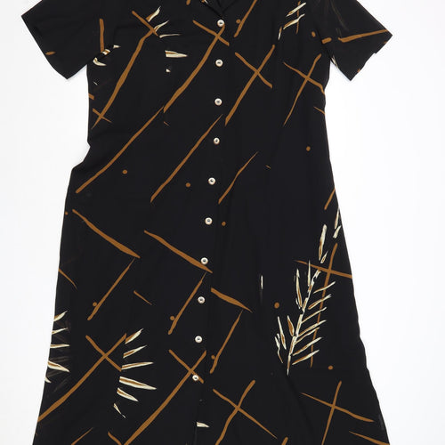 Cavita Womens Black Geometric Polyester Shirt Dress Size 22 Collared Button