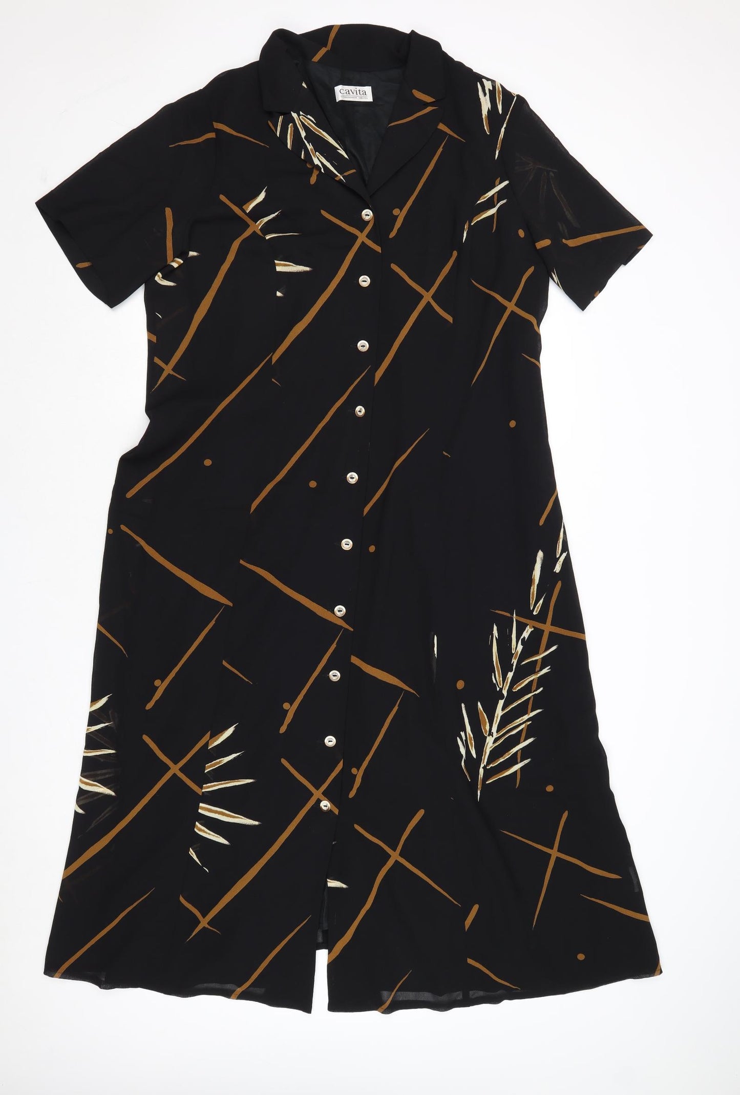 Cavita Womens Black Geometric Polyester Shirt Dress Size 22 Collared Button