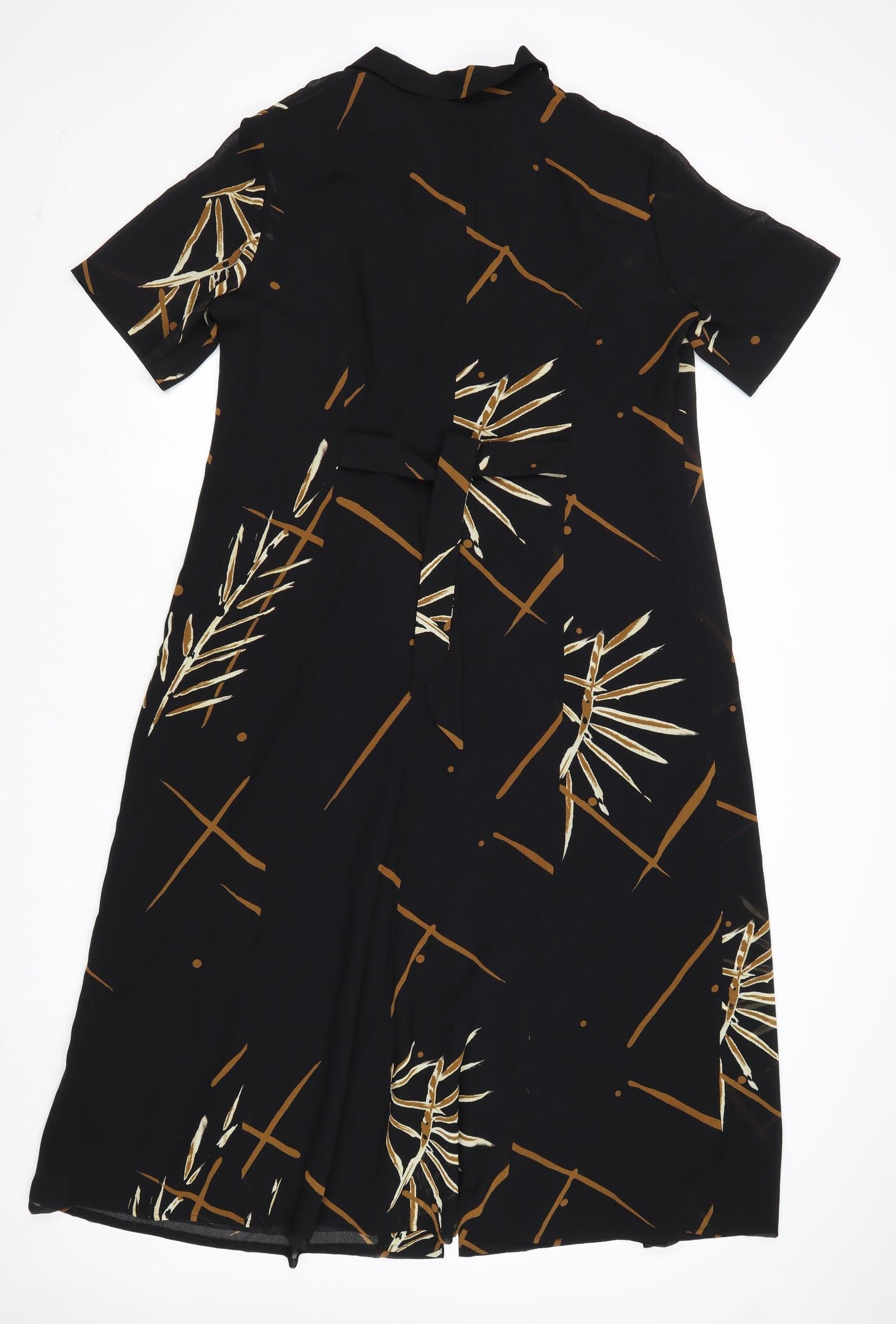 Cavita Womens Black Geometric Polyester Shirt Dress Size 22 Collared Button