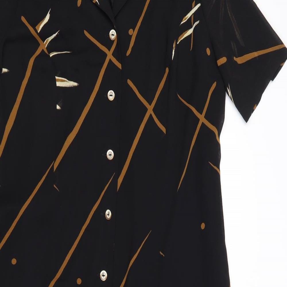 Cavita Womens Black Geometric Polyester Shirt Dress Size 22 Collared Button