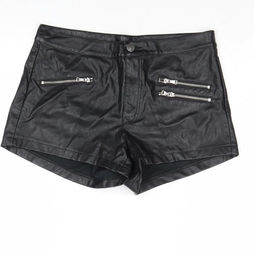 Divided by H&M Womens Black Polyester Hot Pants Shorts Size 14 Regular Zip - Faux Leather