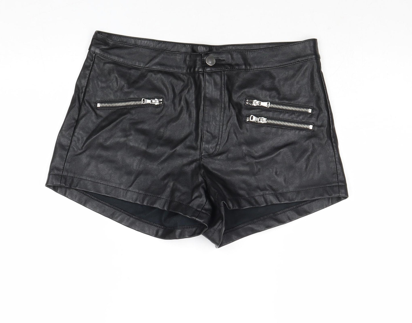Divided by H&M Womens Black Polyester Hot Pants Shorts Size 14 Regular Zip - Faux Leather