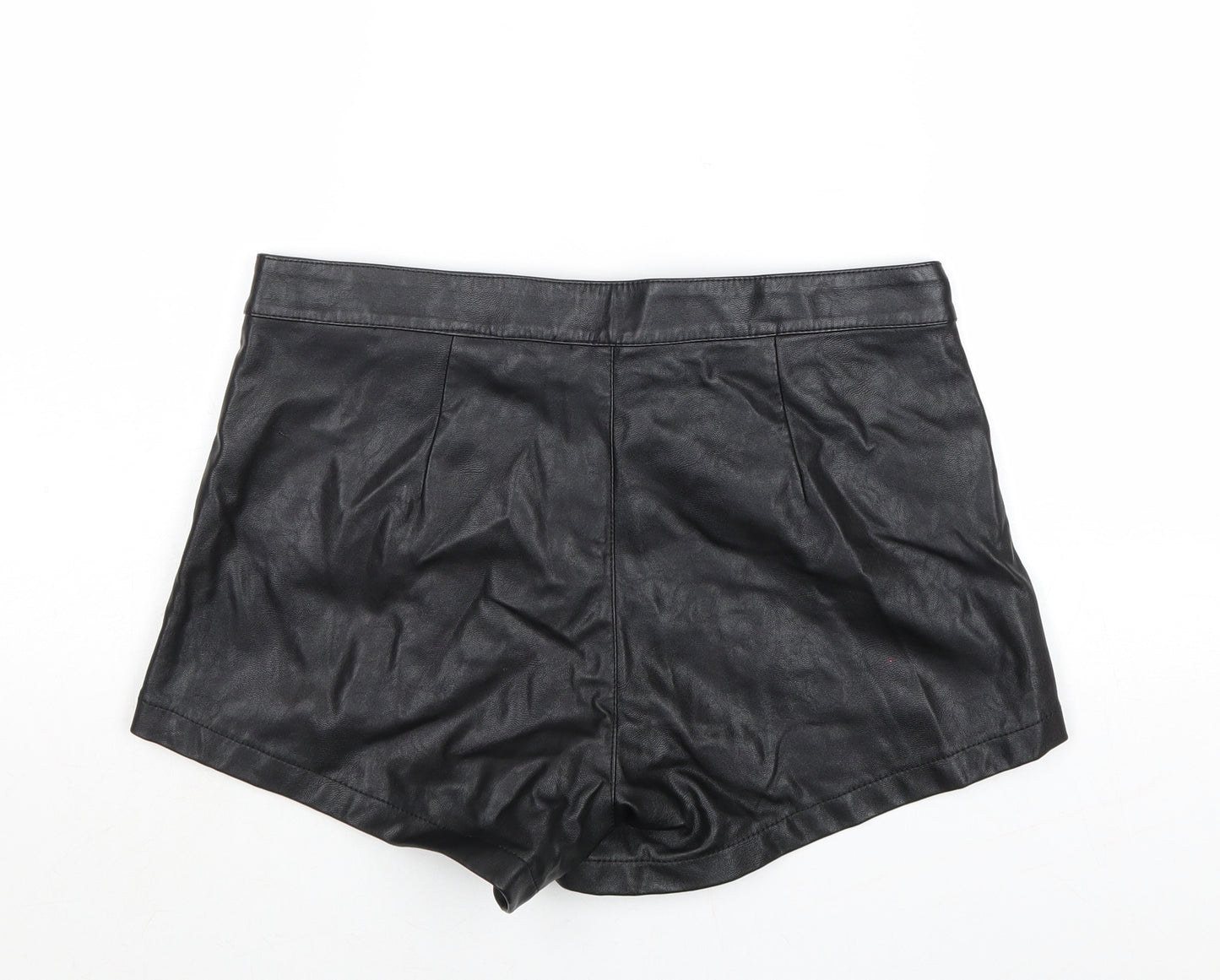 Divided by H&M Womens Black Polyester Hot Pants Shorts Size 14 Regular Zip - Faux Leather