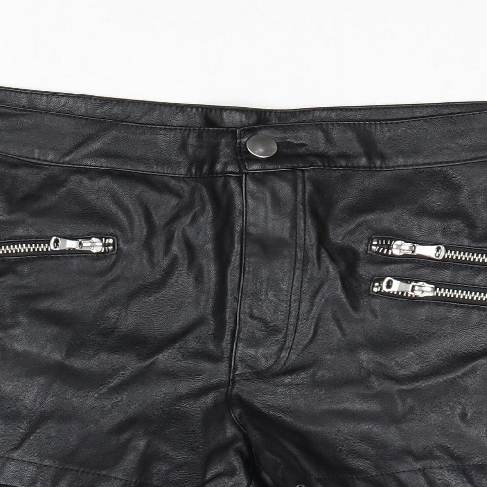 Divided by H&M Womens Black Polyester Hot Pants Shorts Size 14 Regular Zip - Faux Leather