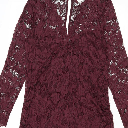 H&M Womens Purple Floral Polyamide A-Line Size M V-Neck Button