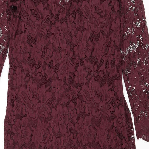 H&M Womens Purple Floral Polyamide A-Line Size M V-Neck Button