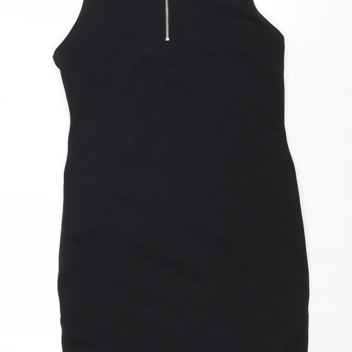 Miss Selfridge Womens Black Geometric Polyester A-Line Size 14 Round Neck Zip