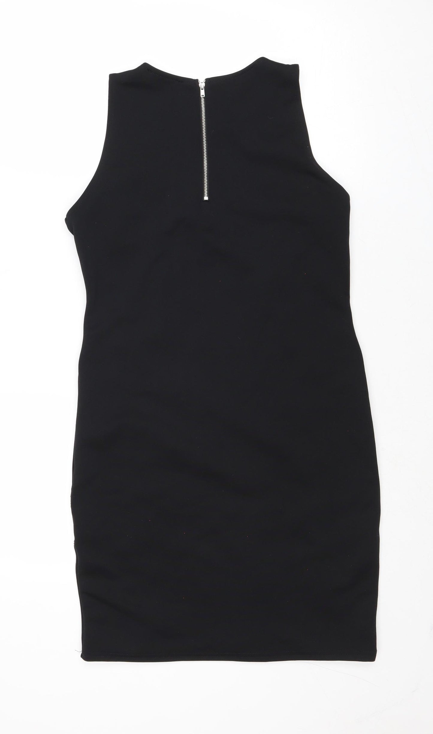 Miss Selfridge Womens Black Geometric Polyester A-Line Size 14 Round Neck Zip