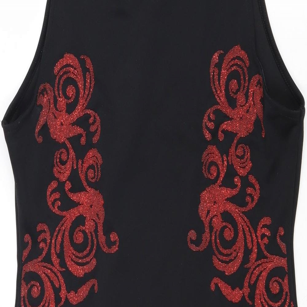 Miss Selfridge Womens Black Geometric Polyester A-Line Size 14 Round Neck Zip