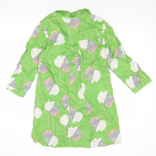 White Stuff Womens Green Geometric Linen Shirt Dress Size 8 Collared Pullover