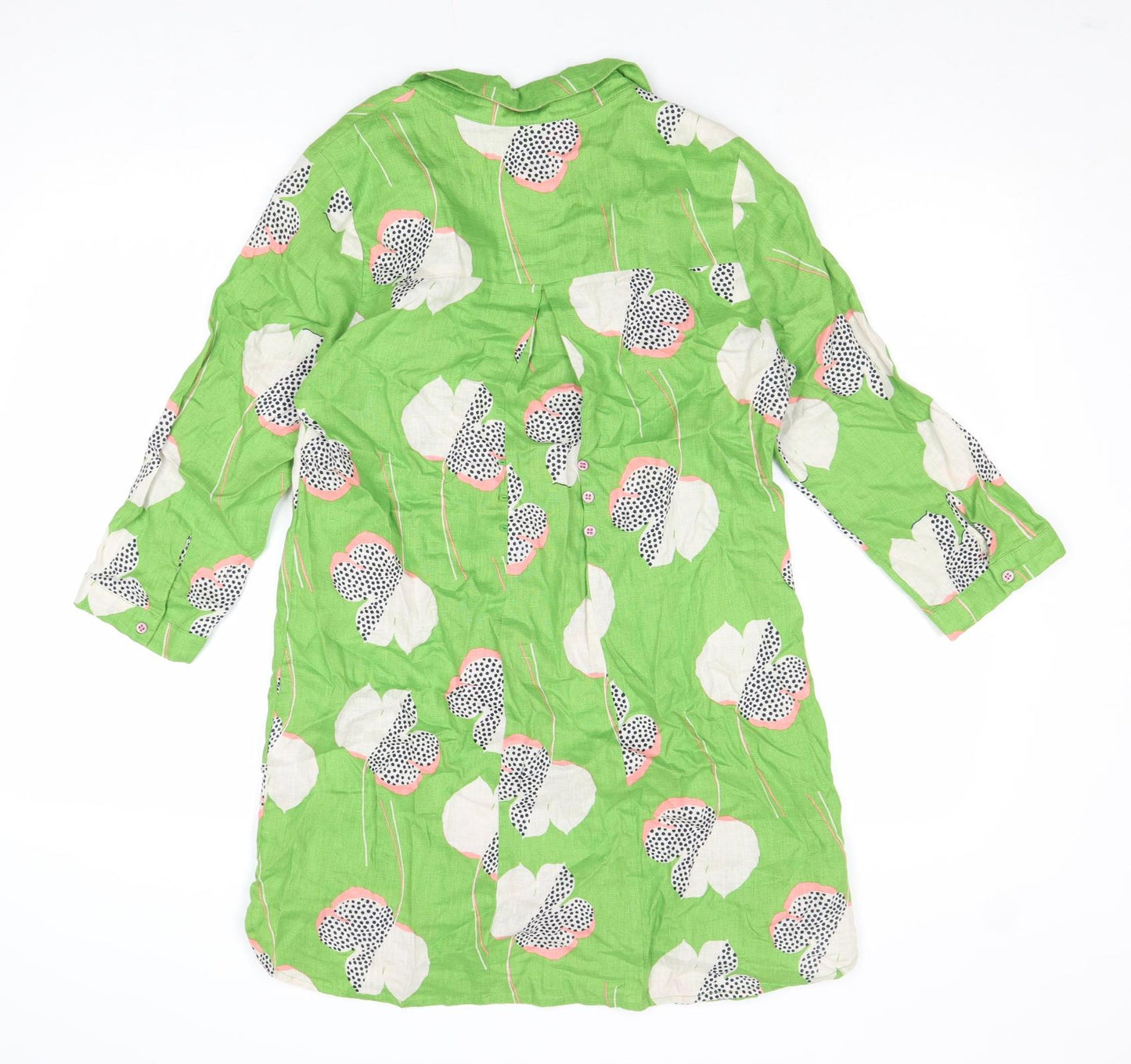 White Stuff Womens Green Geometric Linen Shirt Dress Size 8 Collared Pullover