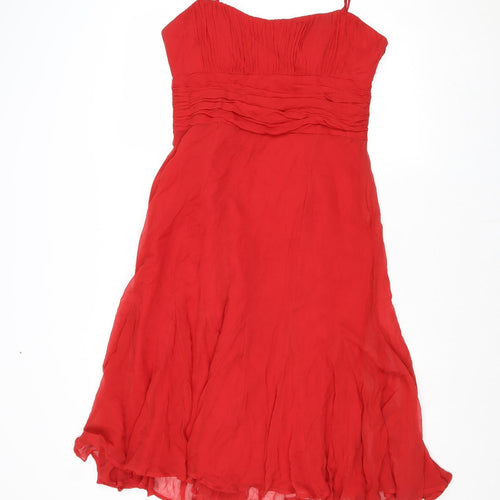 Coast Womens Red Silk Ball Gown Size 12 Round Neck Zip