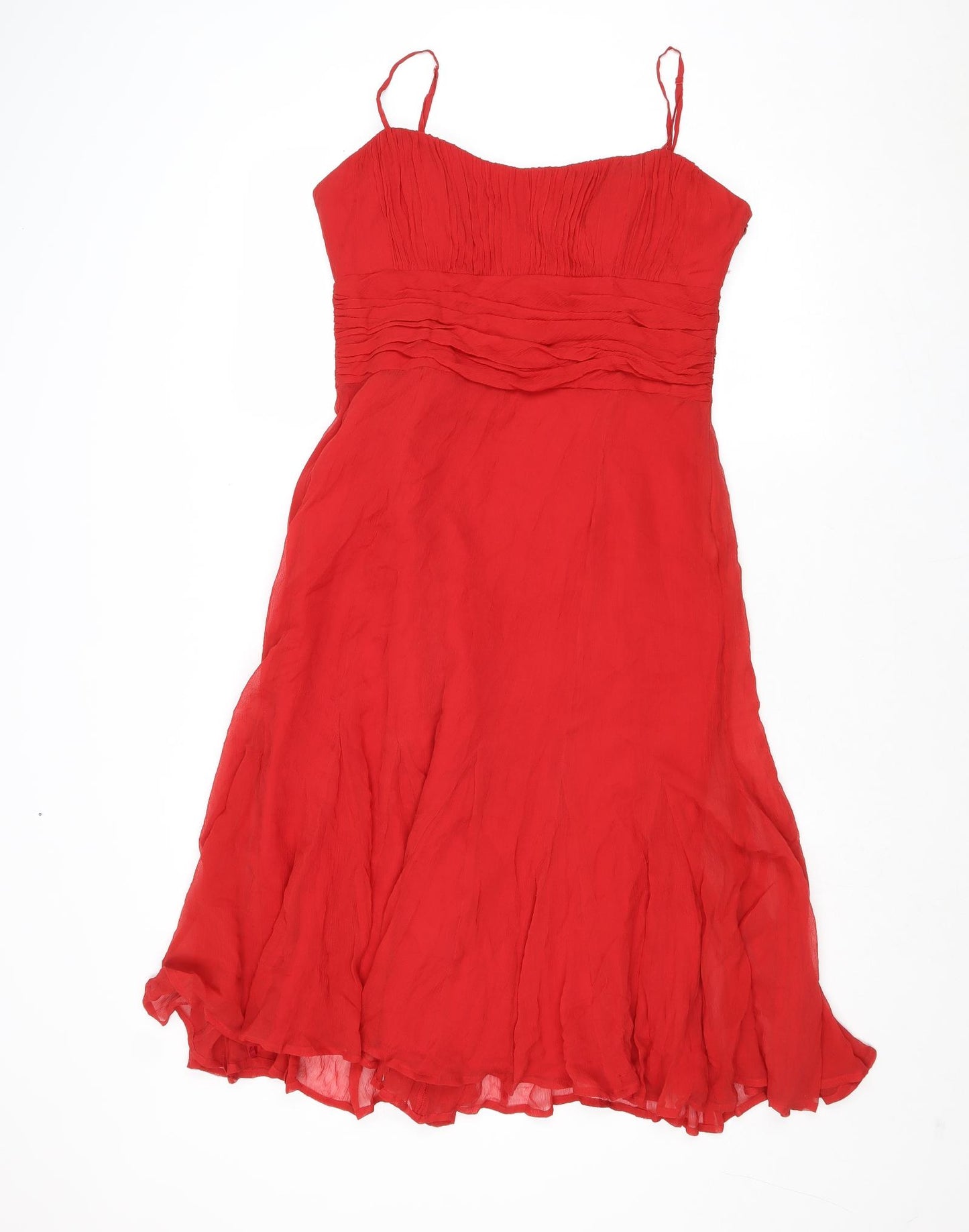 Coast Womens Red Silk Ball Gown Size 12 Round Neck Zip
