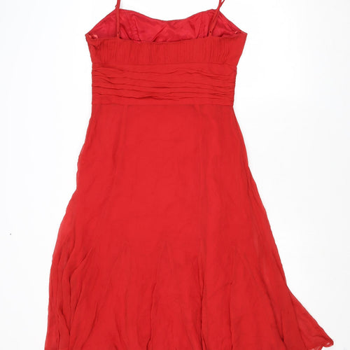 Coast Womens Red Silk Ball Gown Size 12 Round Neck Zip