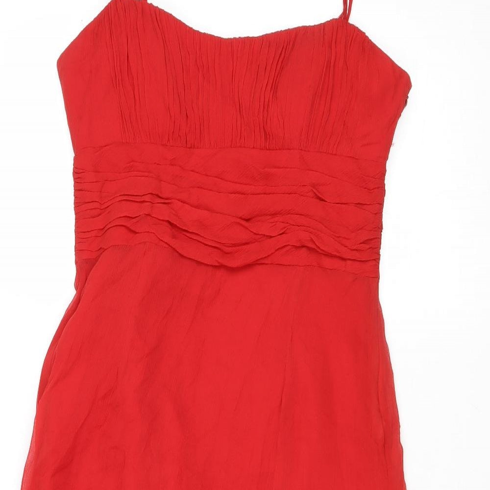 Coast Womens Red Silk Ball Gown Size 12 Round Neck Zip