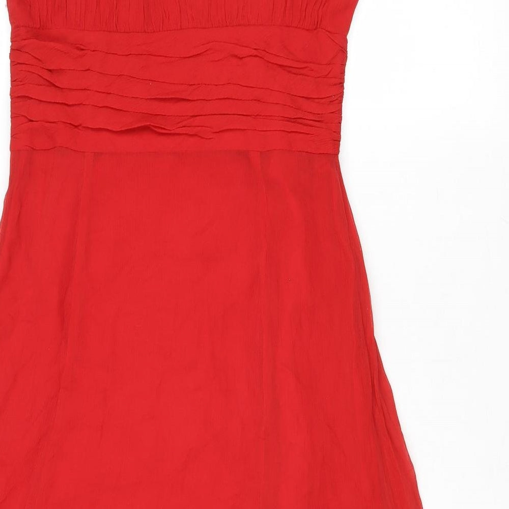 Coast Womens Red Silk Ball Gown Size 12 Round Neck Zip