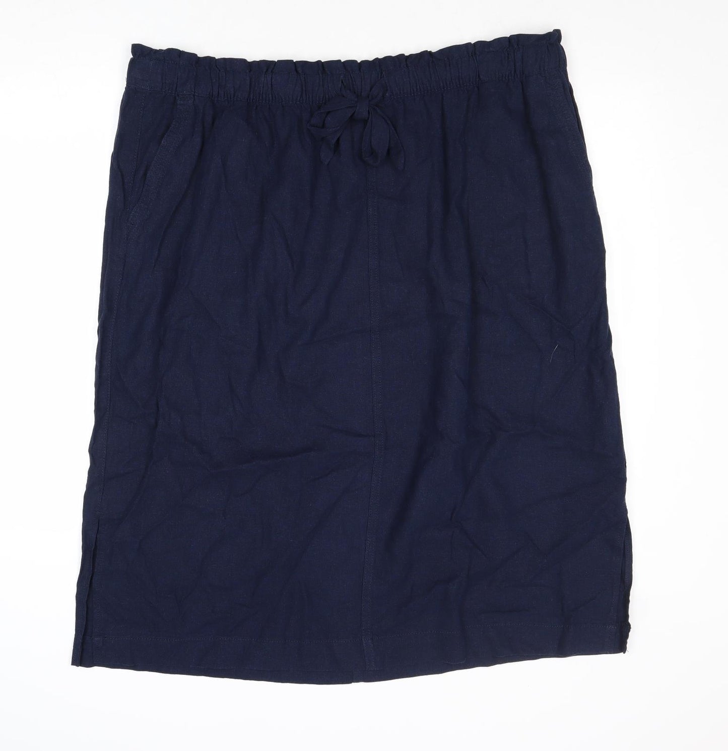 Marks and Spencer Womens Blue Linen A-Line Skirt Size 22 Drawstring