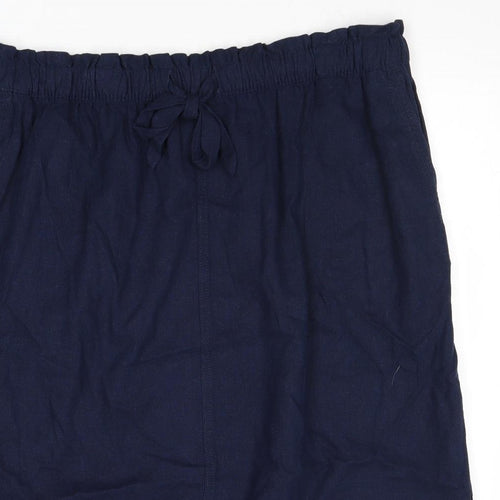 Marks and Spencer Womens Blue Linen A-Line Skirt Size 22 Drawstring